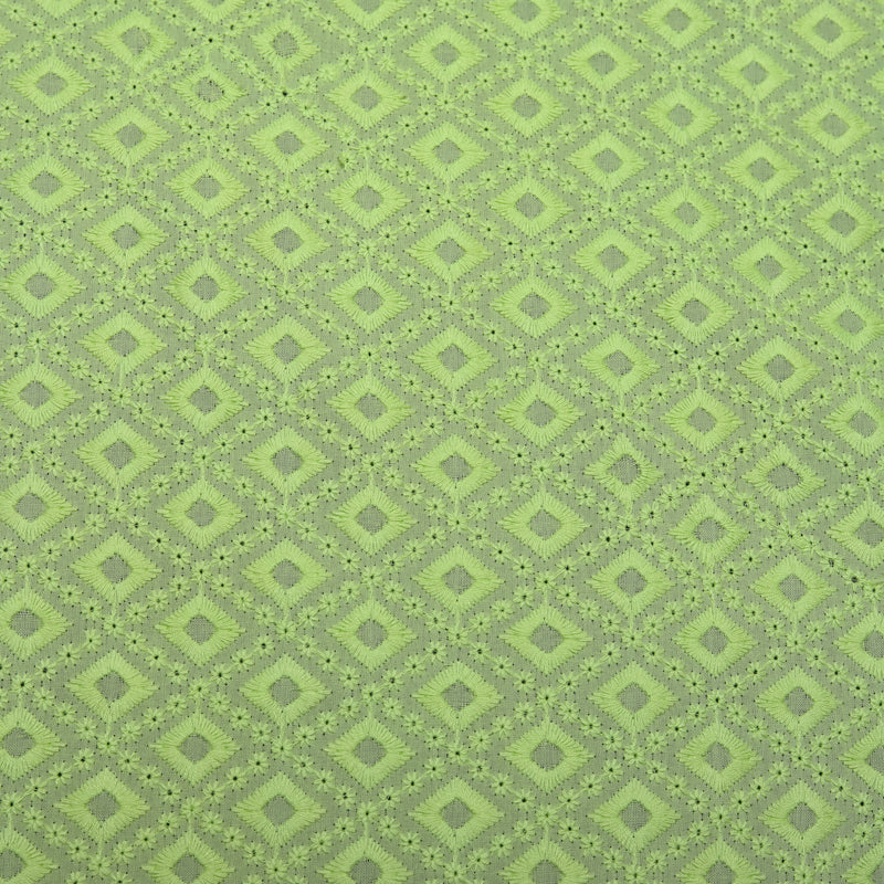 Green Diamond Embroidered Premium Cotton Fabric