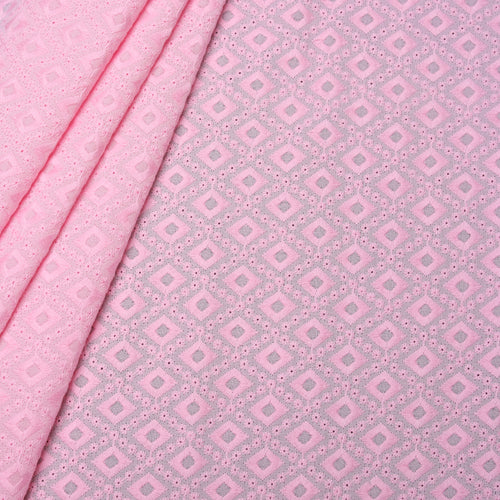 Pink Diamond Embroidered Premium Cotton Fabric