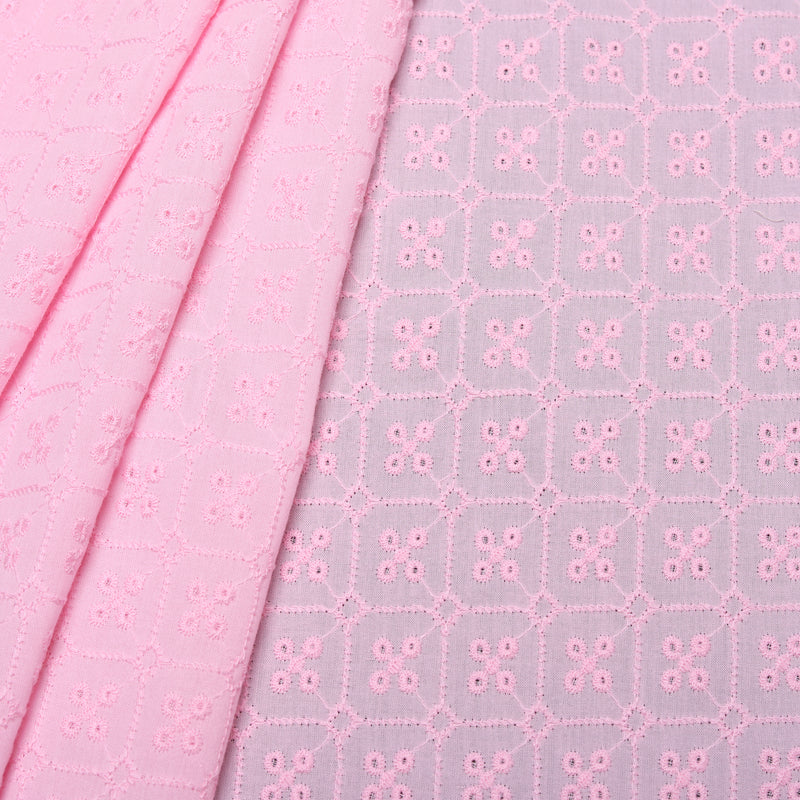 Pink Stud Embroidered Premium Cotton Fabric