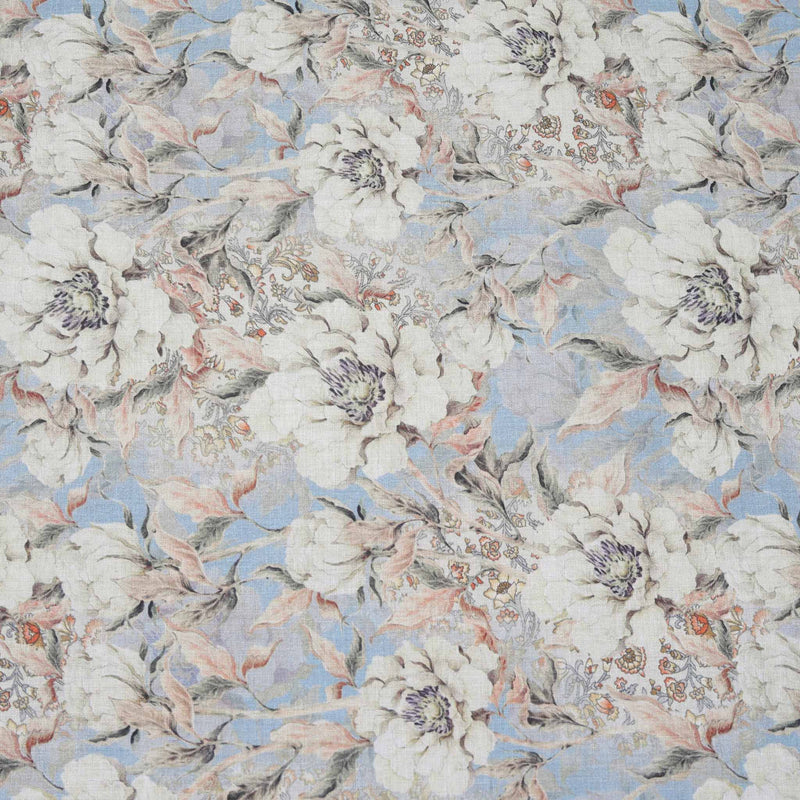 Grey Peony Floral Print Hakoba Fabric