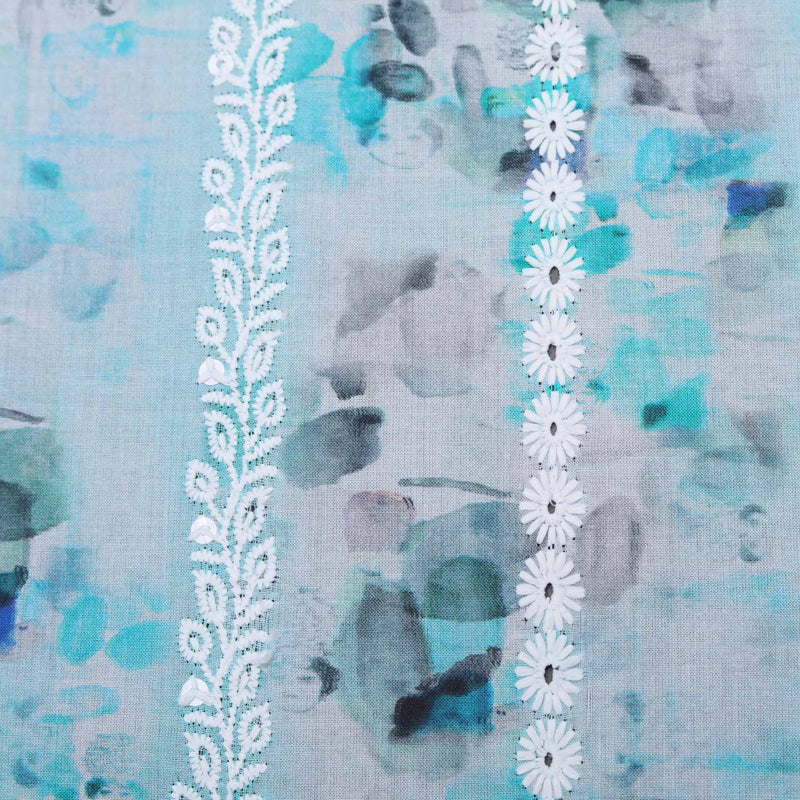 Aqua Floral Abstract Hakoba Fabric