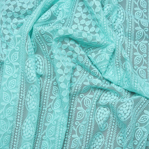 Aqua Kairi Embroidered Georgette Hakoba Fabric
