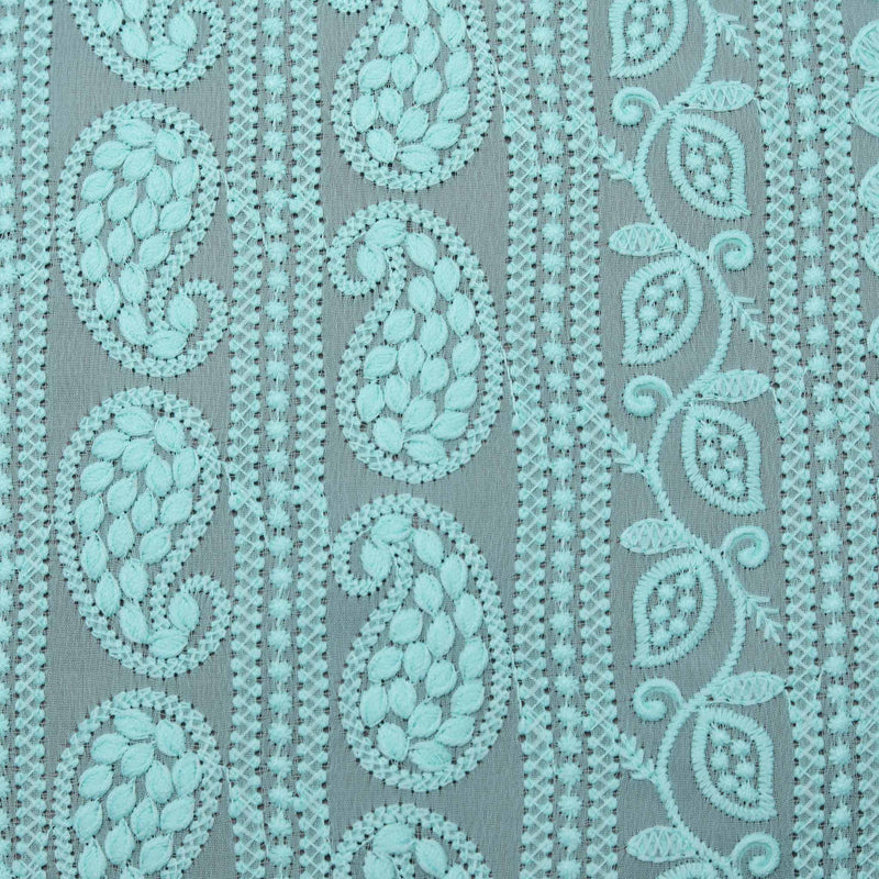 Aqua Kairi Embroidered Georgette Hakoba Fabric