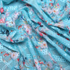 Blue Flower Printed Embroidered Georgette Hakoba Fabric