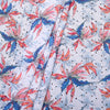 Blue Printed Leaves Embroidered Hakoba Fabric