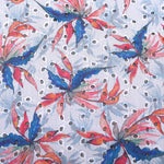 Blue Printed Leaves Embroidered Hakoba Fabric