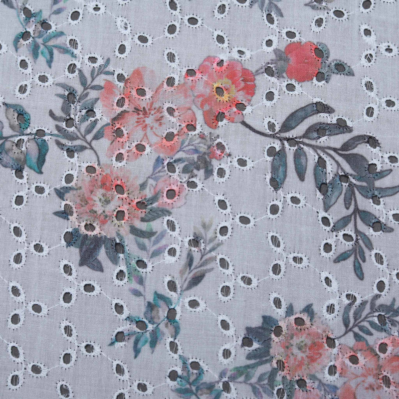 Camellia Print Embroidered Hakoba Fabric
