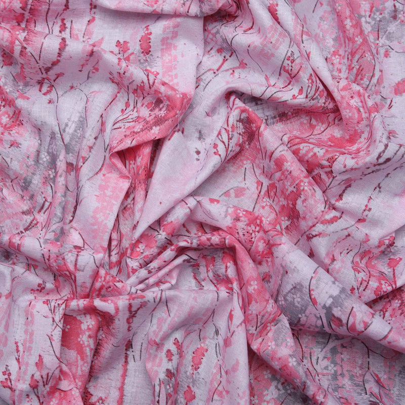 Crimson Leaves Absract Print Hakoba Fabric