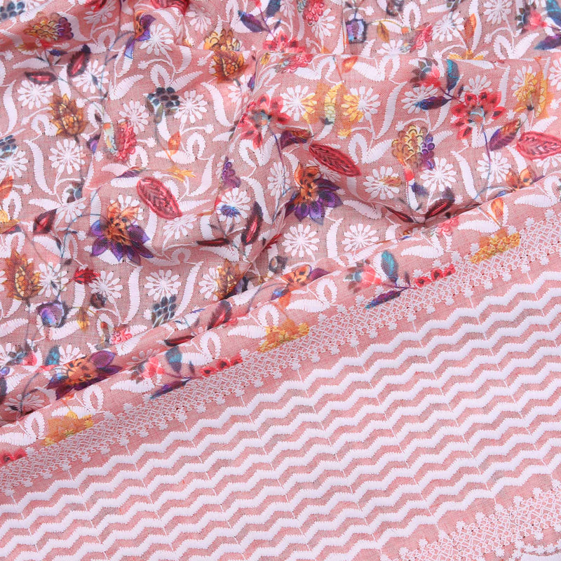 Deep Peach Floral Abstract Cotton Hakoba Fabric