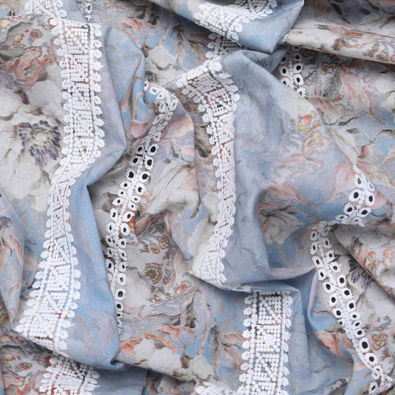 Grey Floral Abstract Hakoba Fabric