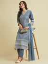 NAVY BLUE HAKOBA KURTA SET