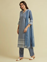 NAVY BLUE HAKOBA KURTA SET