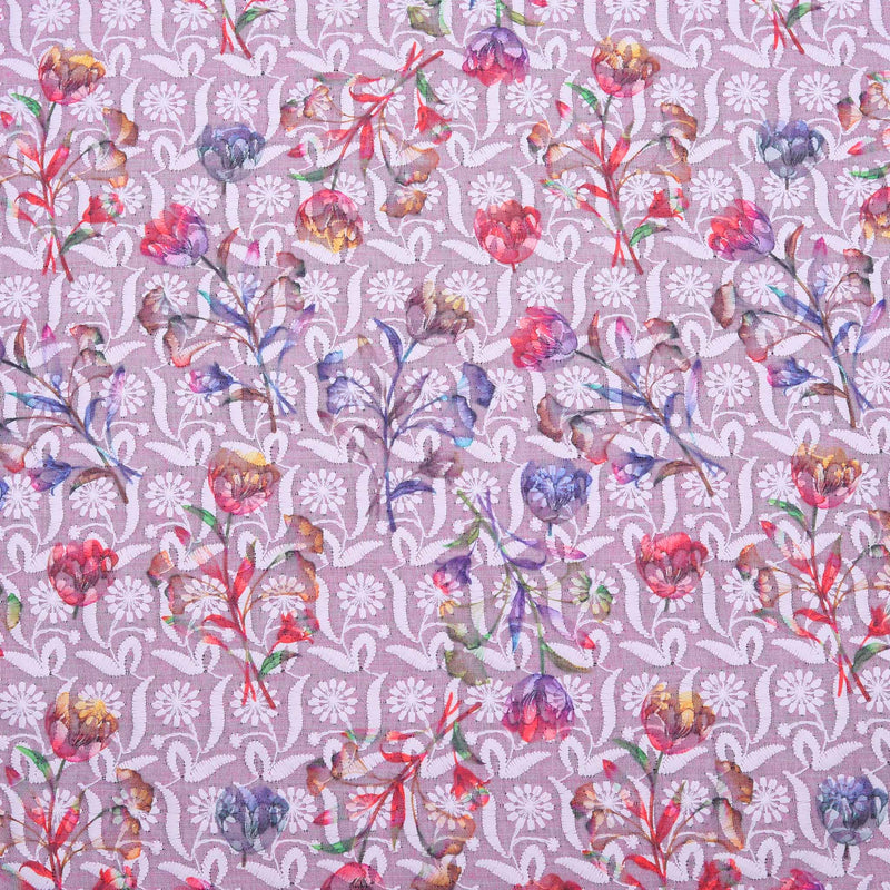 Pink Floral Abstract Cotton  Hakoba Fabric