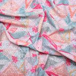 Pink Printed Triangles Embroidered Hakoba Fabric