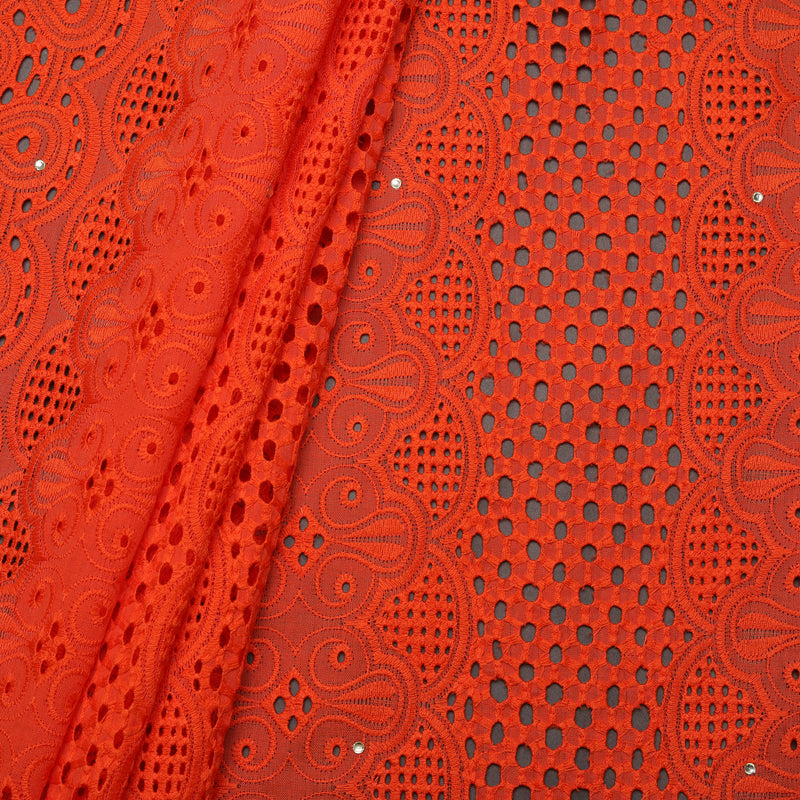 Red Premium Cotton Schiffli Fabric