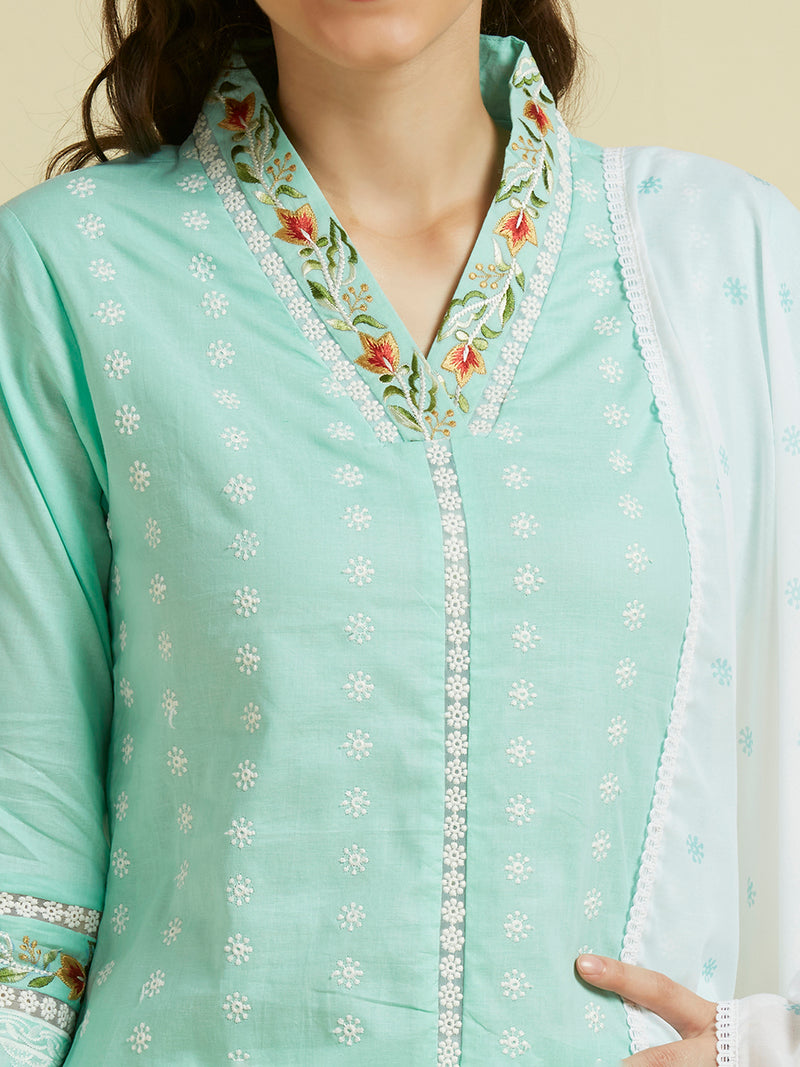 SEA GREEN HAKOBA KURTA SET