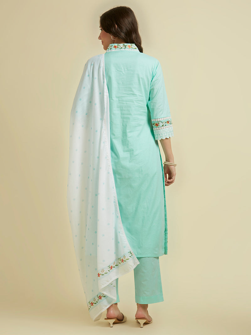 SEA GREEN HAKOBA KURTA SET