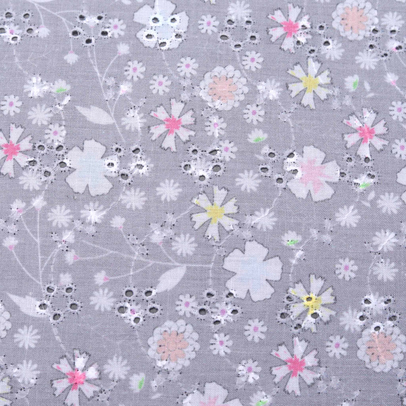 Grey Booti Tiny Floral Print Hakoba Fabric