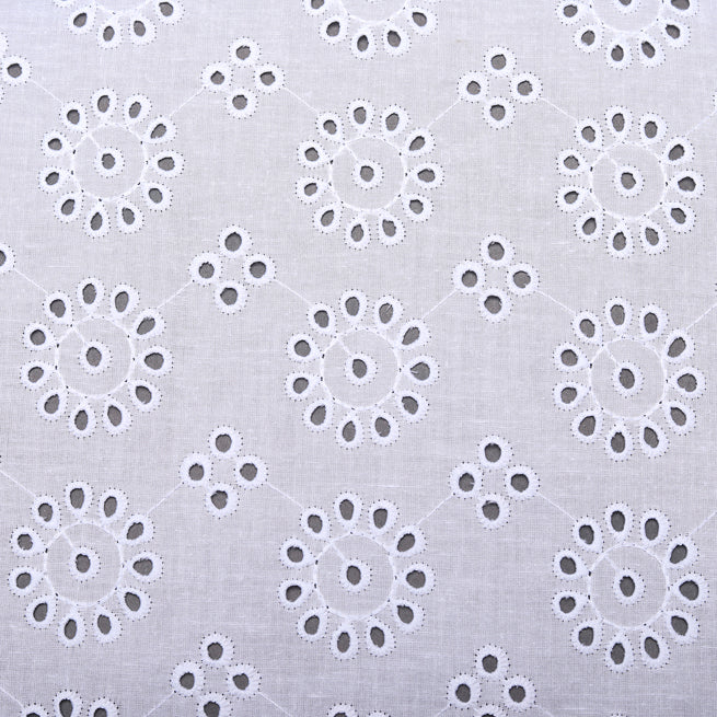 White Four Clover Cutwork Premium Hakoba Fabric