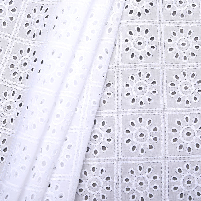 White Square Cutwork Premium Hakoba Fabric