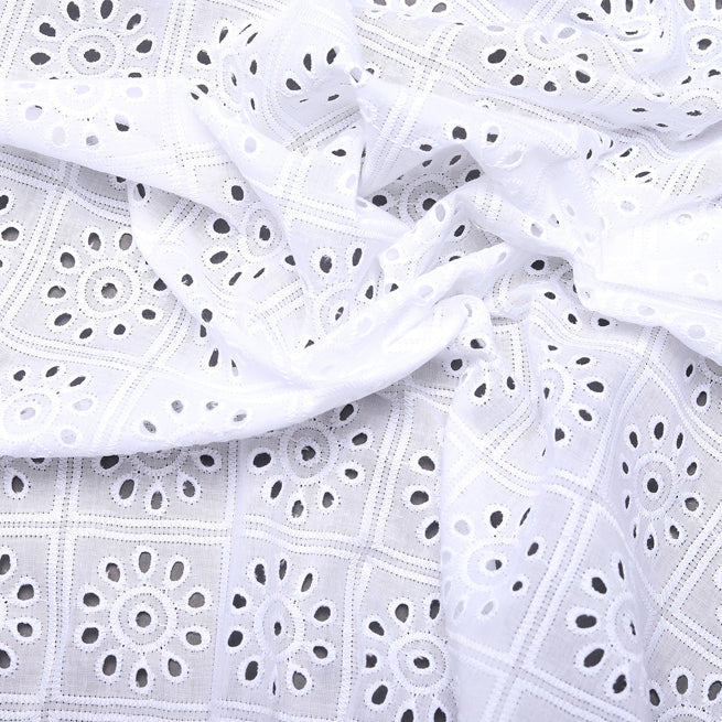 White Square Cutwork Premium Hakoba Fabric