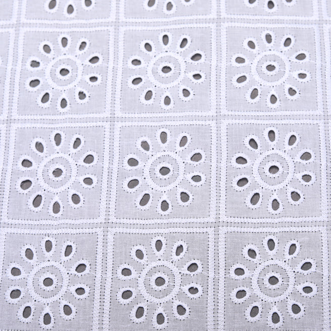 White Square Cutwork Premium Hakoba Fabric