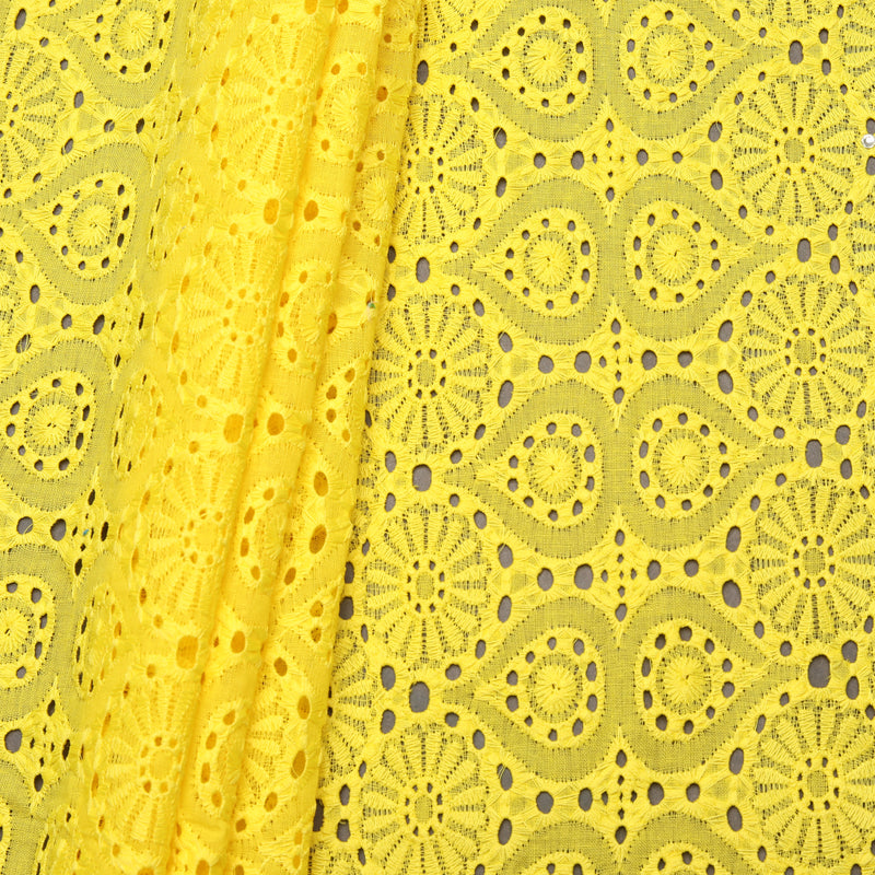 Yellow Premium Cotton Schiffli Fabric