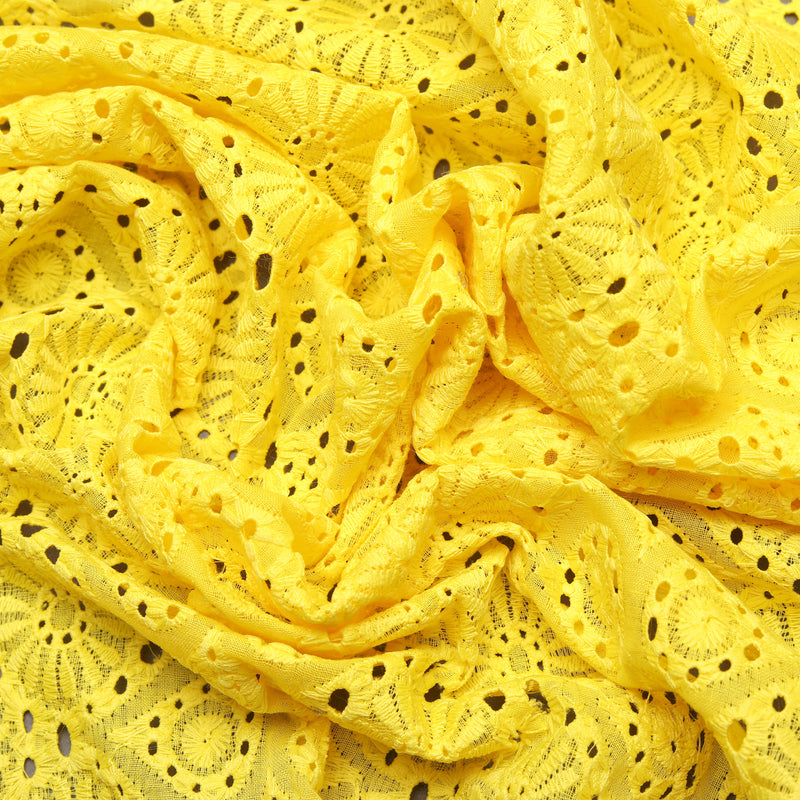 Yellow Premium Cotton Schiffli Fabric