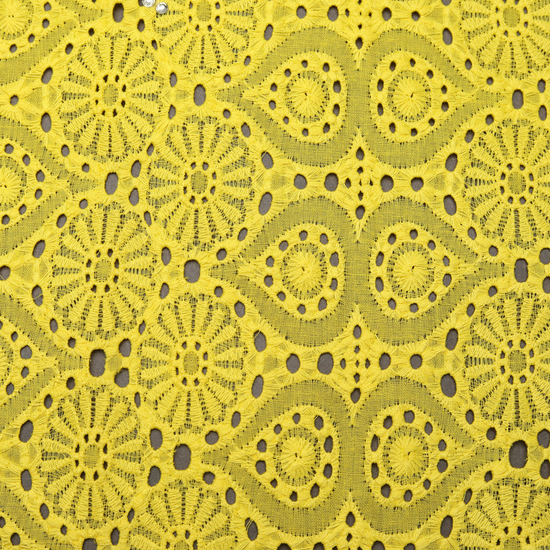 Yellow Premium Cotton Schiffli Fabric