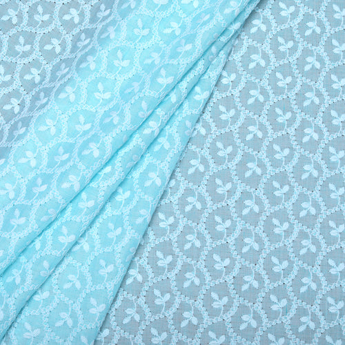 Blue Chakra Embroidered Cotton Fabric