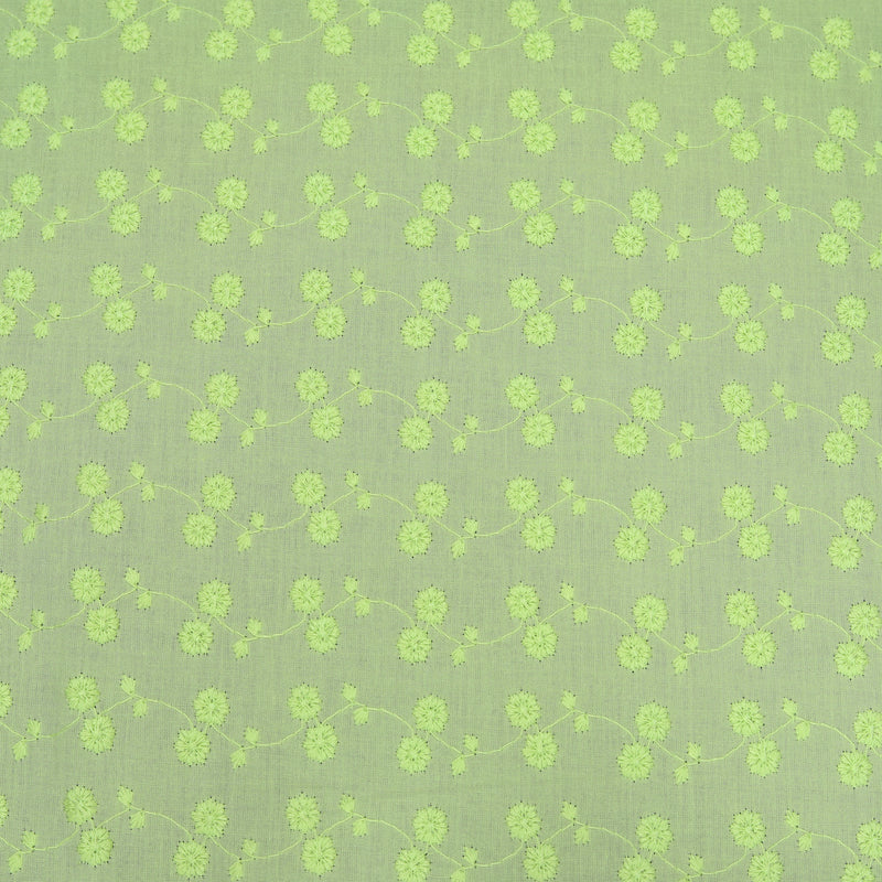 Green Floral Embroidered Premium Cotton Fabric