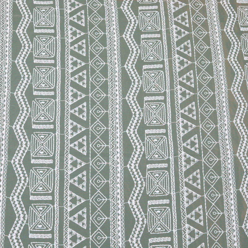 Green Geometric Embroidered Cotton Fabric