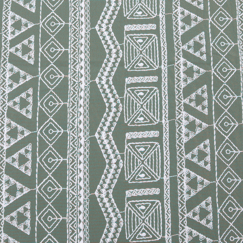 Green Geometric Embroidered Cotton Fabric