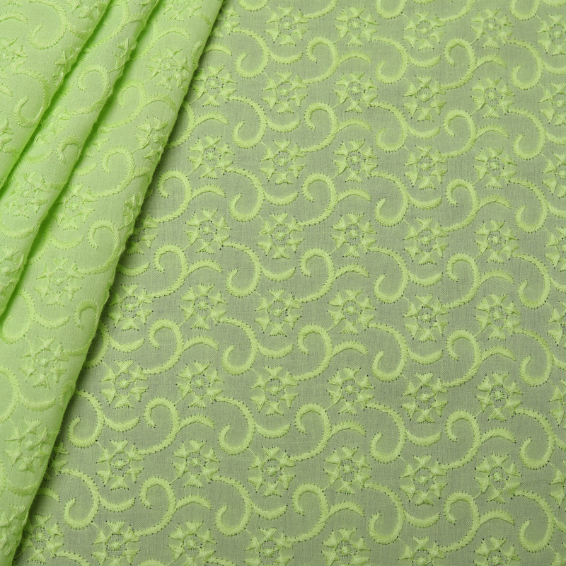Green Luxe Embroidered Premium Cotton Fabric