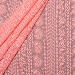 Hakoba Peach Georgette Embroidered Fabric