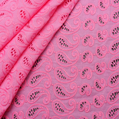 Hakoba Pink Cotton Embroidered Fabric