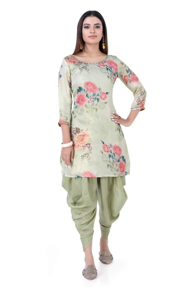 Buy Green Crepe Round Printed Kurta And Dhoti Pant Set For Women by Nikasha  Online at Aza Fashions.