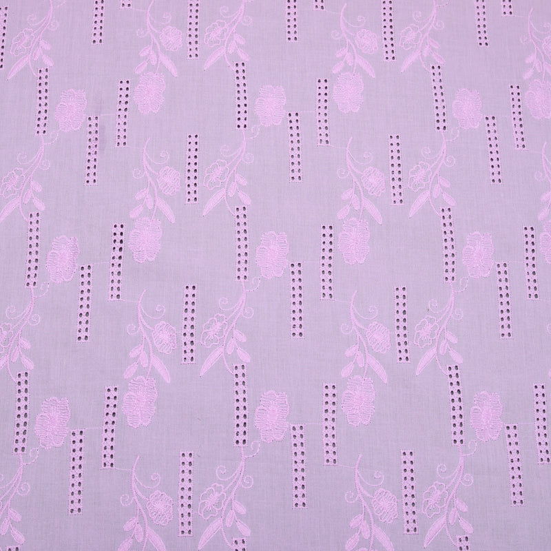 Lavender Flora Bar Embroidered Premium Cotton Fabric