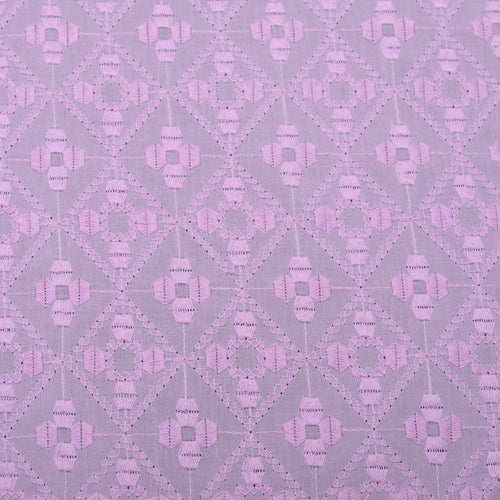 Lavender Hexa Embroidered Premium Cotton Fabric