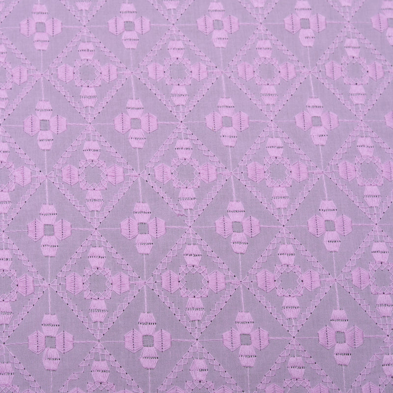 Lavender Hexa Embroidered Premium Cotton Fabric