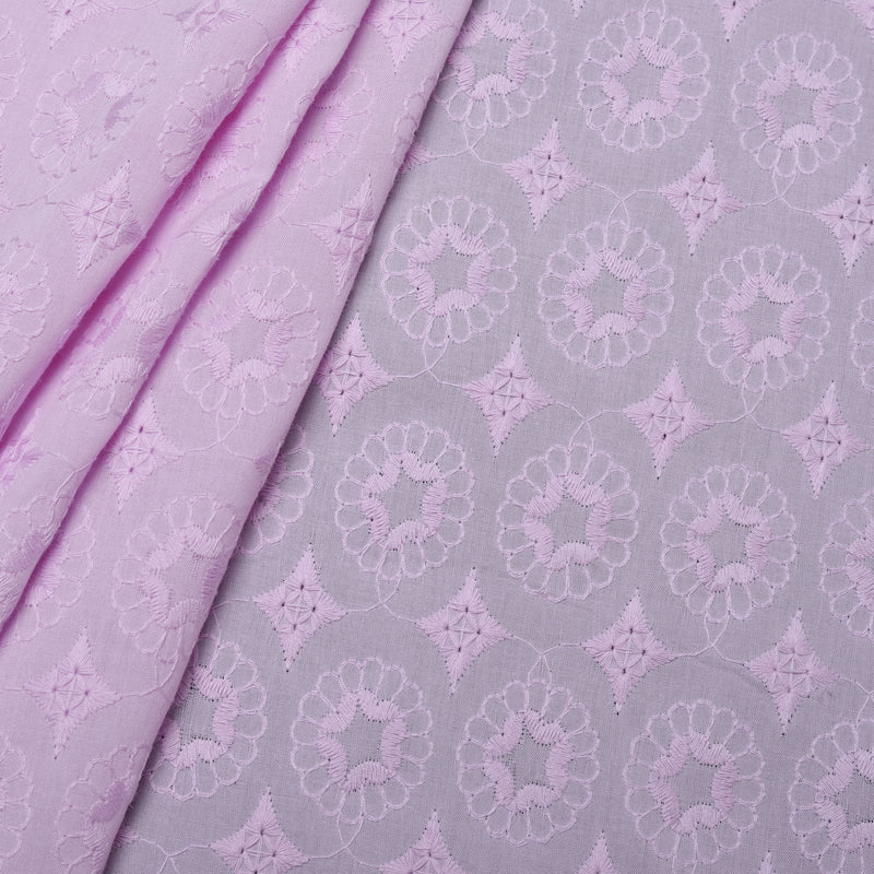 Lavender Sunflower Embroidered Premium Cotton Fabric