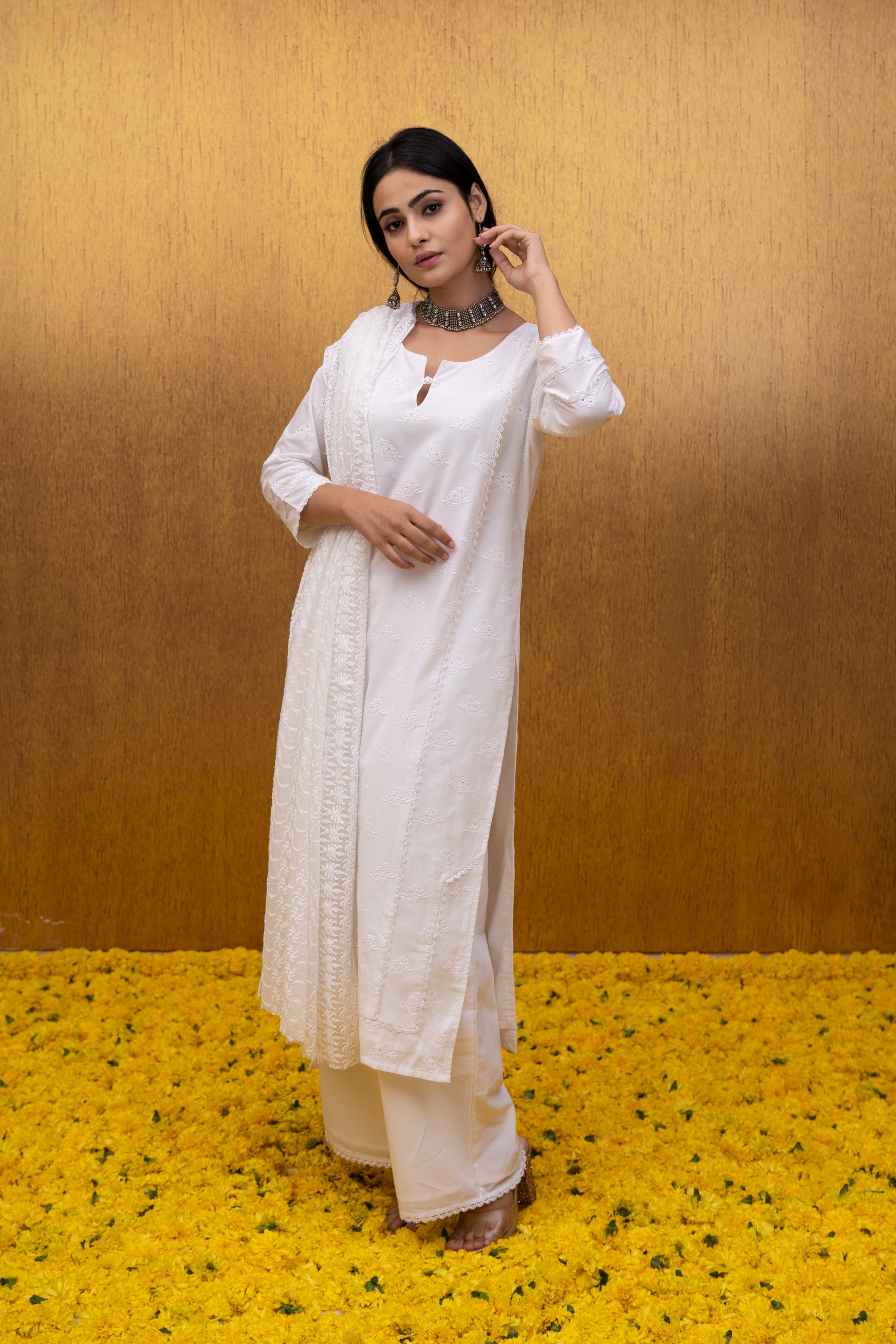 White Hakoba Embroidery Summer Cotton Dress for Women | WhySoBlue