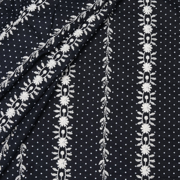 Black Stripes Embroidered Cotton Fabric – Hakoba