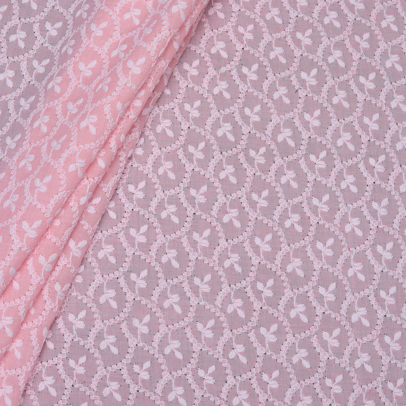 Peach Border Embroidered Cotton Fabric