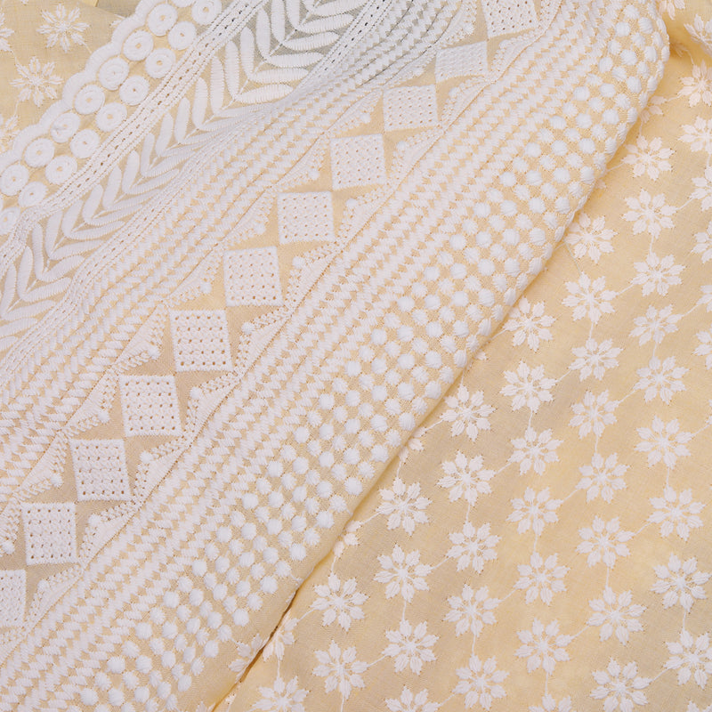 Yellow Border Embroidered Cotton Fabric