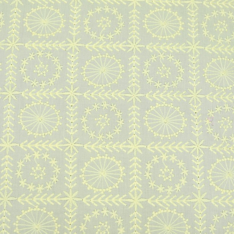 Yellow Geometrical Embroidered Premium Cotton Fabric
